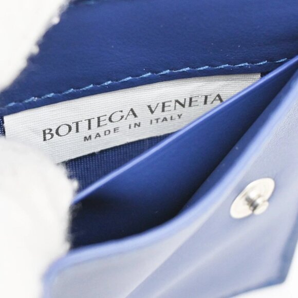 BOTTEGA VENETA INTRECCIATO Trifold Compact Wallet Leather Blue Italy 35KA812 - Picture 14 of 16